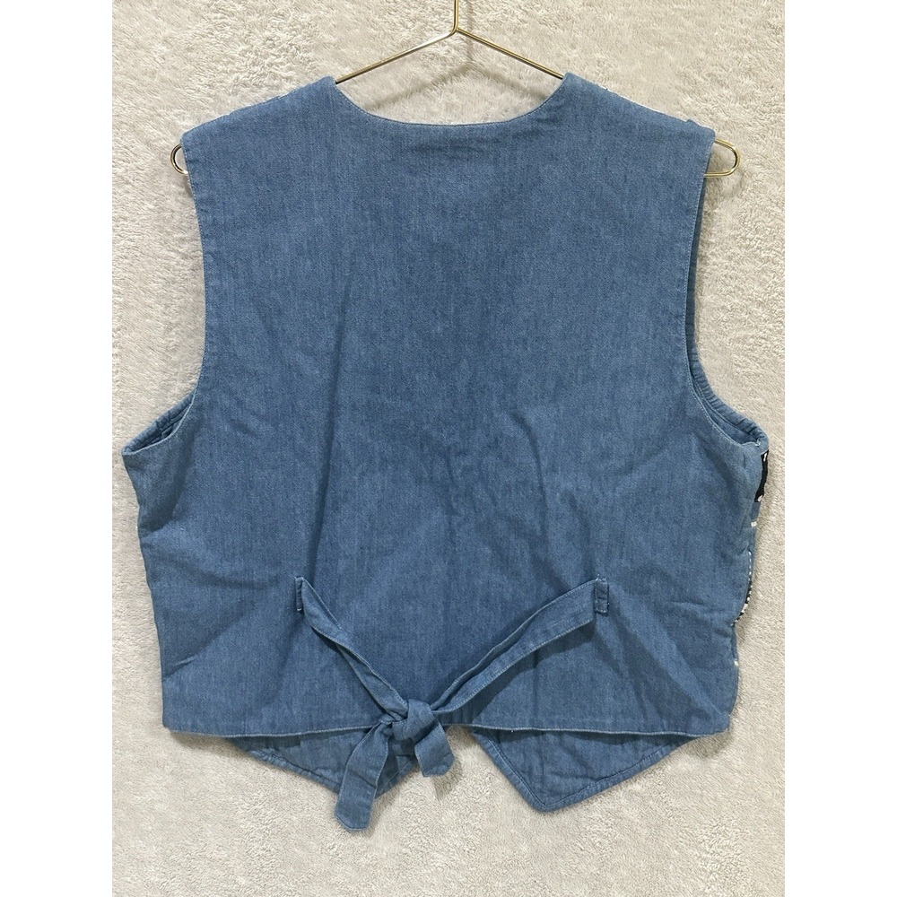 Soul Mates Vintage Boho Denim Vest Womens Medium Appliqué Patchwork Boho - Picture 5 of 9